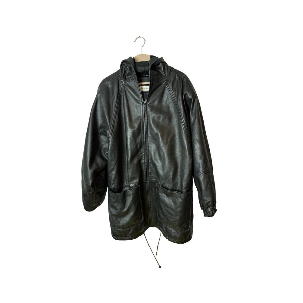 Vintage Paris Sports Club sz medium mens full zip hooded leather jacket.coat 90s